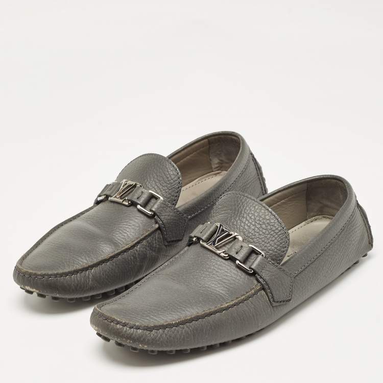 Pre Owned Louis Vuitton Grey Leather Hockenheim Loafers Size 44