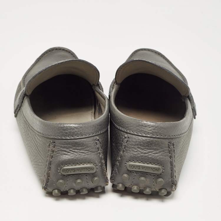 Pre Owned Louis Vuitton Grey Leather Hockenheim Loafers Size 44