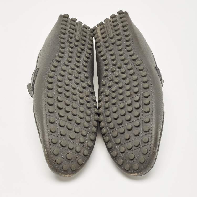 Pre Owned Louis Vuitton Grey Leather Hockenheim Loafers Size 44