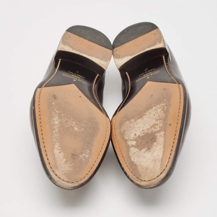 Pre Owned Louis Vuitton Brown Monogram Leather Slip On Loafers Size 42