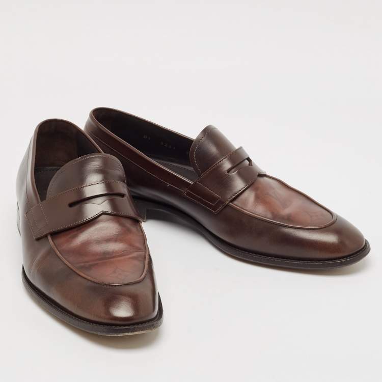 Pre Owned Louis Vuitton Brown Monogram Leather Slip On Loafers Size 42
