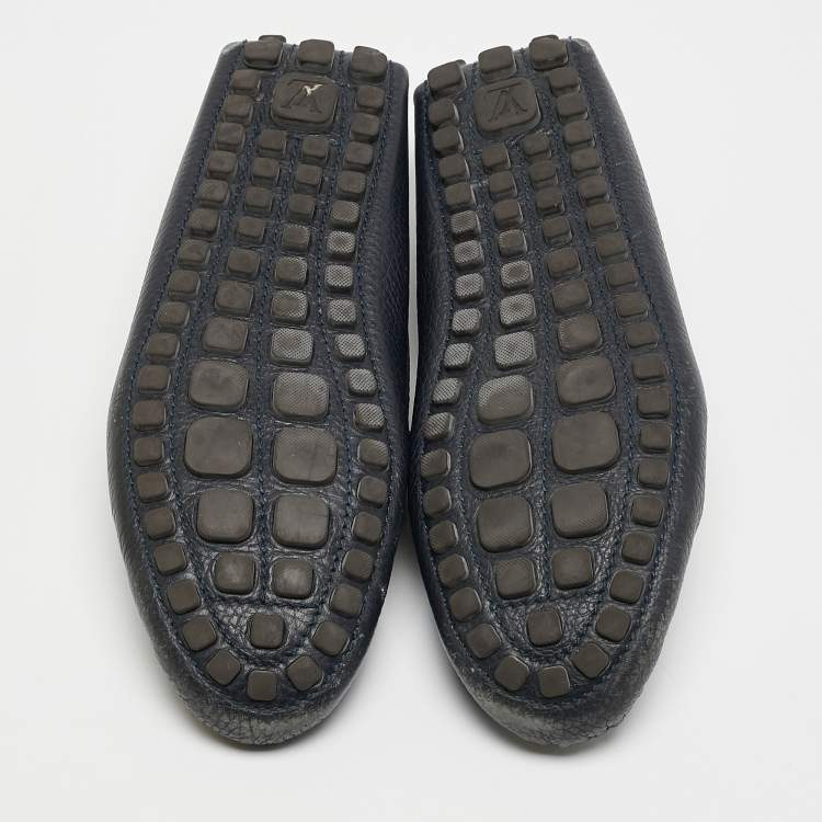 Pre Owned Louis Vuitton Navy Blue Leather Hockenheim Loafers Size 41