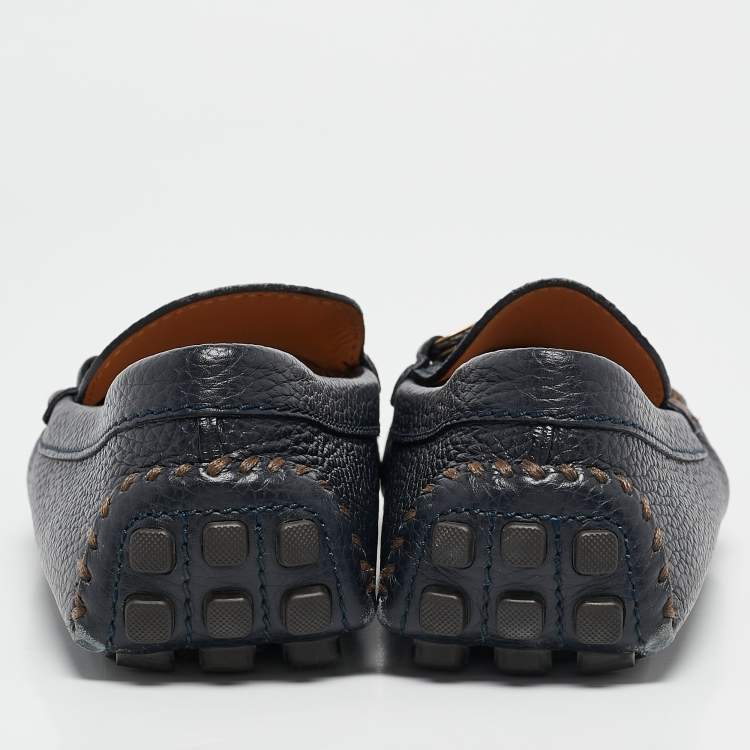 Pre Owned Louis Vuitton Navy Blue Leather Hockenheim Loafers Size 41