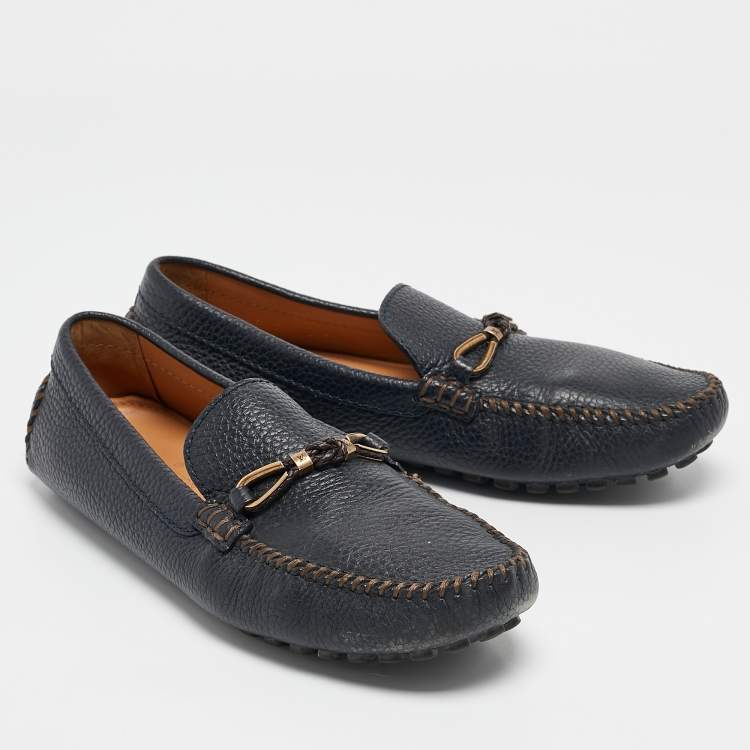 Pre Owned Louis Vuitton Navy Blue Leather Hockenheim Loafers Size 41