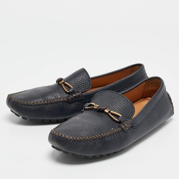 Pre Owned Louis Vuitton Navy Blue Leather Hockenheim Loafers Size 41