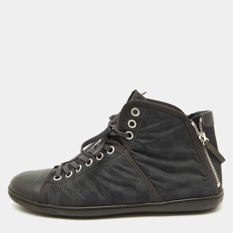 مملوكة مسبقًا Louis Vuitton Black Damier Graphite Nylon and Leather High Top Sneakers Size 43