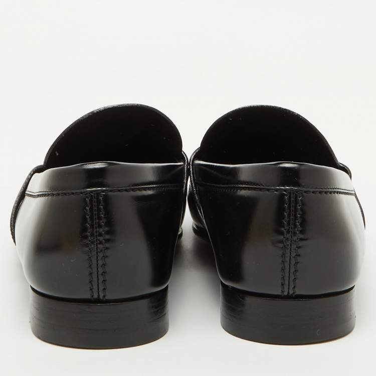 Pre Owned Louis Vuitton Black Damier Leather Santiago Slip On Loafers Size 43.5