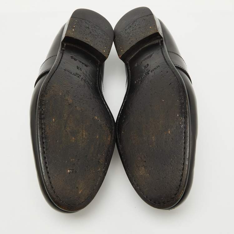 Pre Owned Louis Vuitton Black Damier Leather Santiago Slip On Loafers Size 43.5