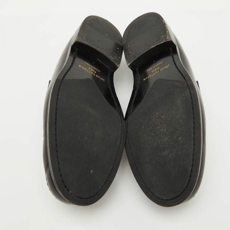 Pre Owned Louis Vuitton Black Leather and Monogram Canvas Major Loafers Size 39