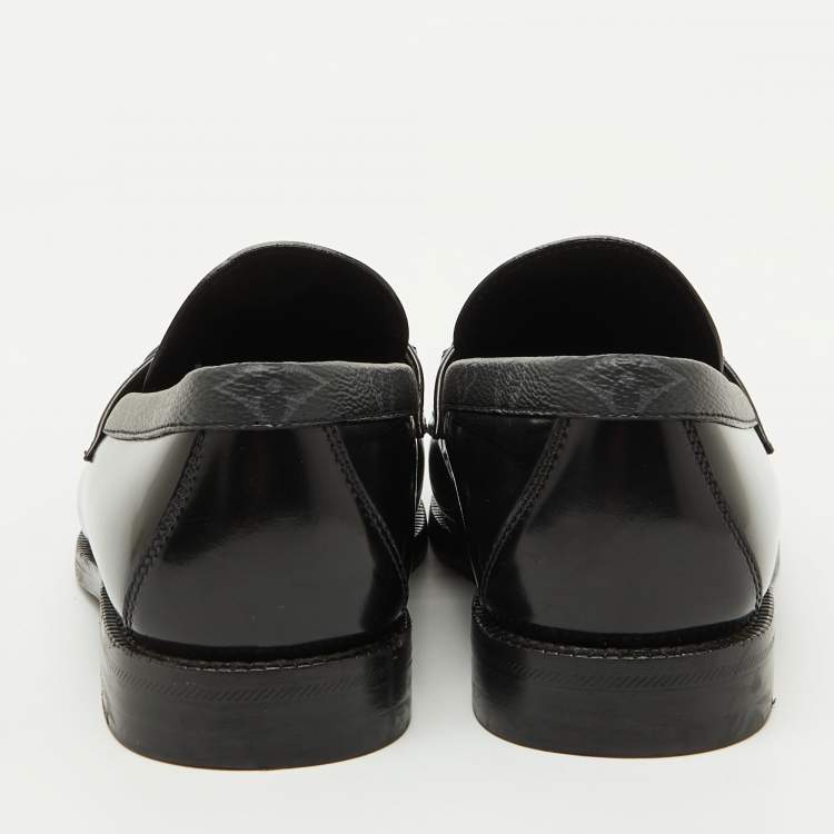 Pre Owned Louis Vuitton Black Leather and Monogram Canvas Major Loafers Size 39