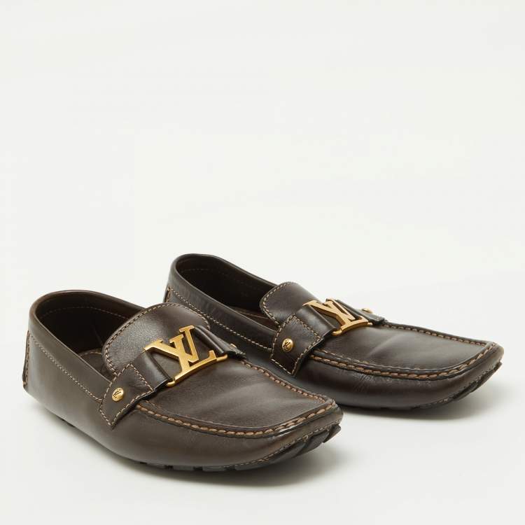 مملوكة مسبقًا Louis Vuitton Dark Brown Leather Monte Carlo Loafers Size 44
