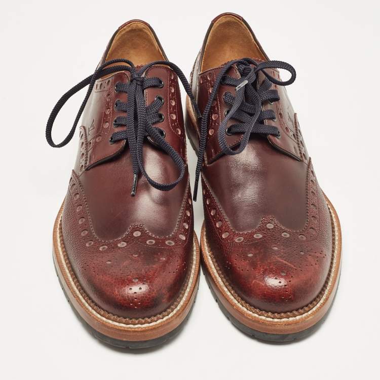 Pre Owned Louis Vuitton Burgundy Leather Lace Up Derby Size 42.5