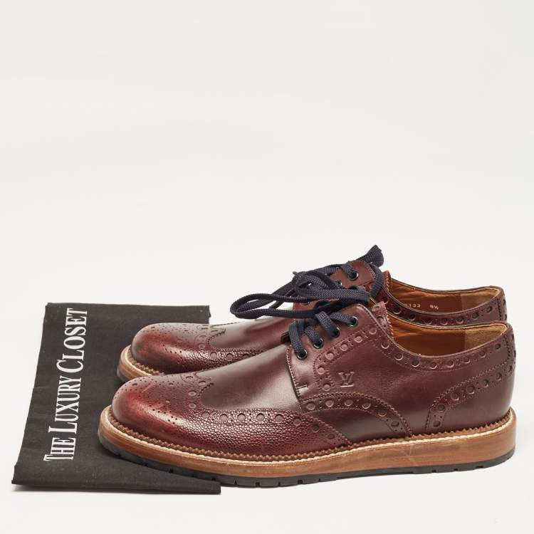 Pre Owned Louis Vuitton Burgundy Leather Lace Up Derby Size 42.5