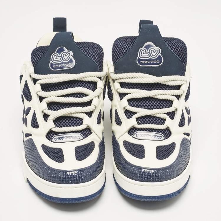Pre Owned Louis Vuitton Navy Blue Mesh and Suede LV Skate Sneakers Size 41