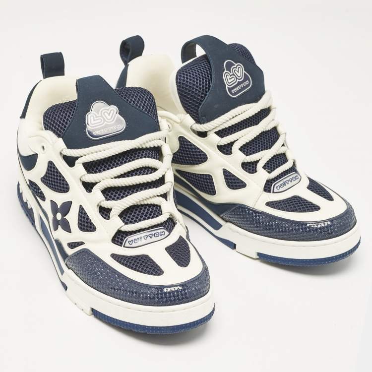 Pre Owned Louis Vuitton Navy Blue Mesh and Suede LV Skate Sneakers Size 41
