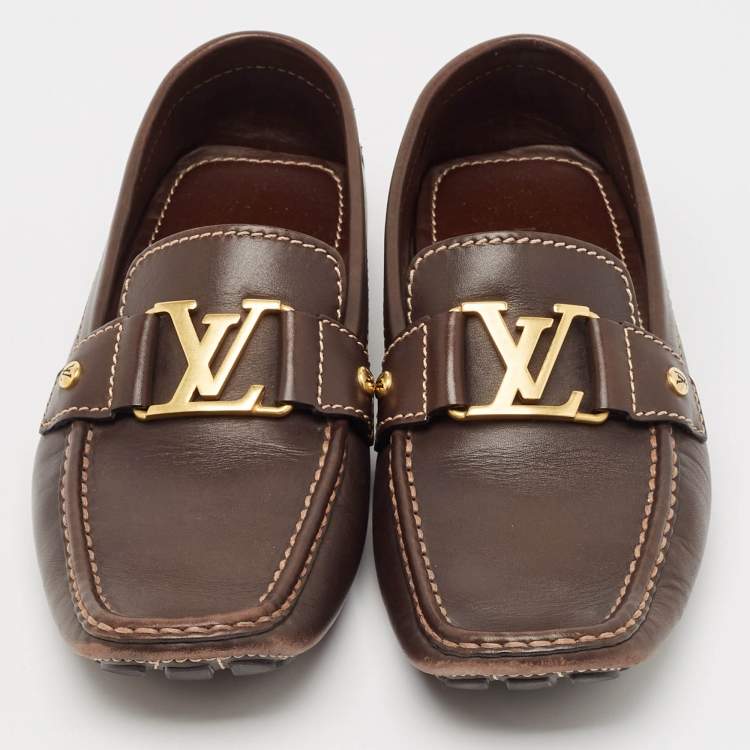 Pre Owned Louis Vuitton Brown Leather Monte Carlo Loafers Size 41.5