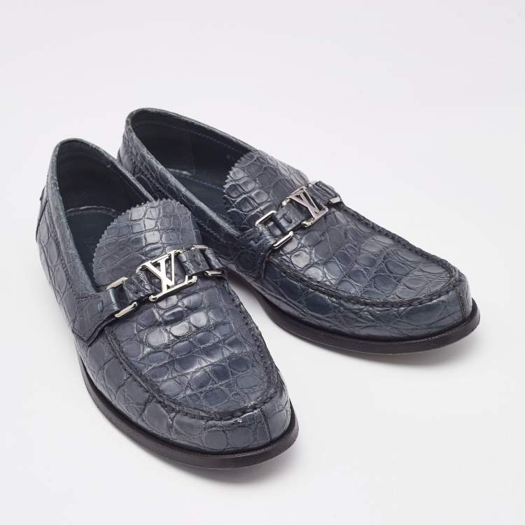 Pre Owned Louis Vuitton Blue Crocodile Major Loafers Size 42.5