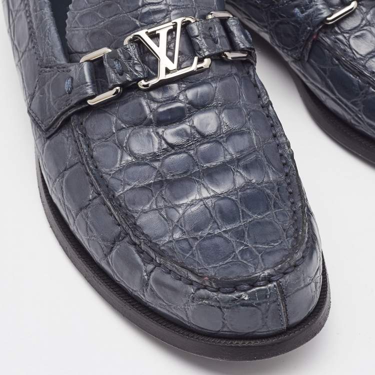 Pre Owned Louis Vuitton Blue Crocodile Major Loafers Size 42.5