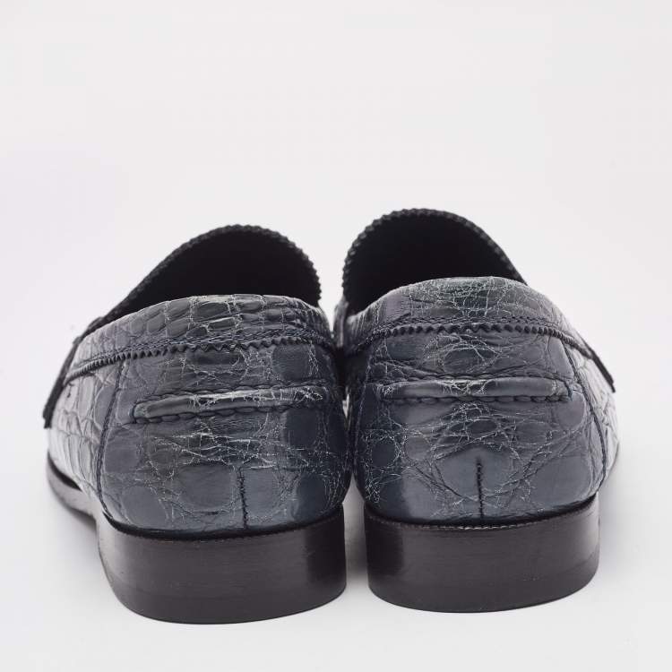 Pre Owned Louis Vuitton Blue Crocodile Major Loafers Size 42.5