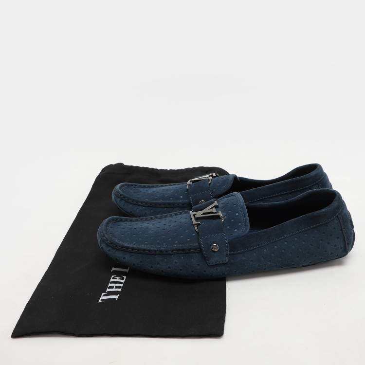 Pre Owned Louis Vuitton Blue Suede Monte Carlo Loafers Size 46