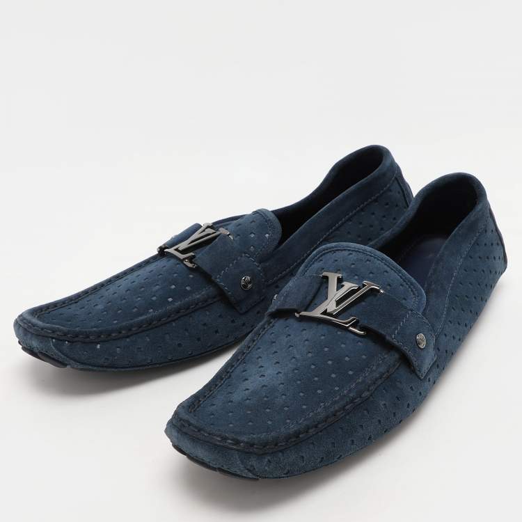 Pre Owned Louis Vuitton Blue Suede Monte Carlo Loafers Size 46