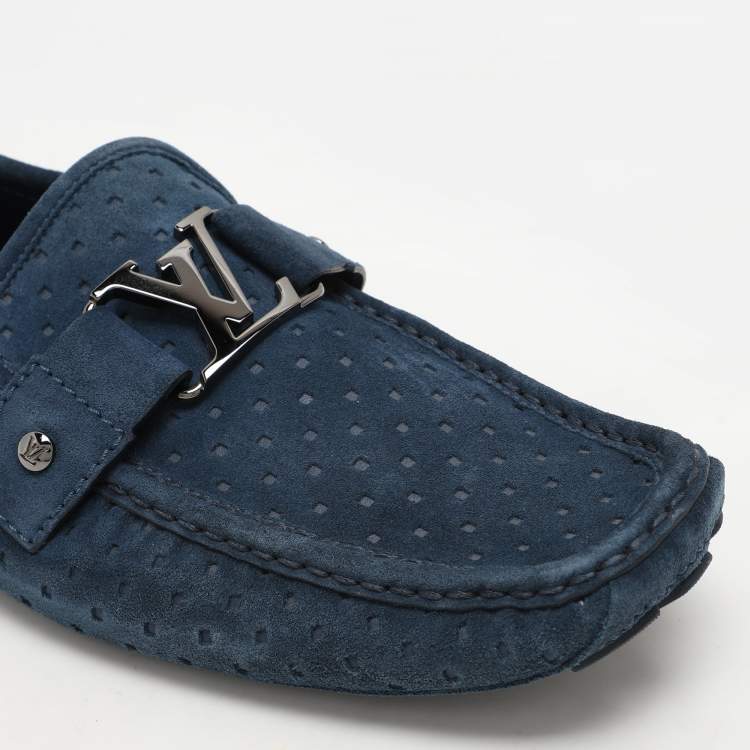 Pre Owned Louis Vuitton Blue Suede Monte Carlo Loafers Size 46