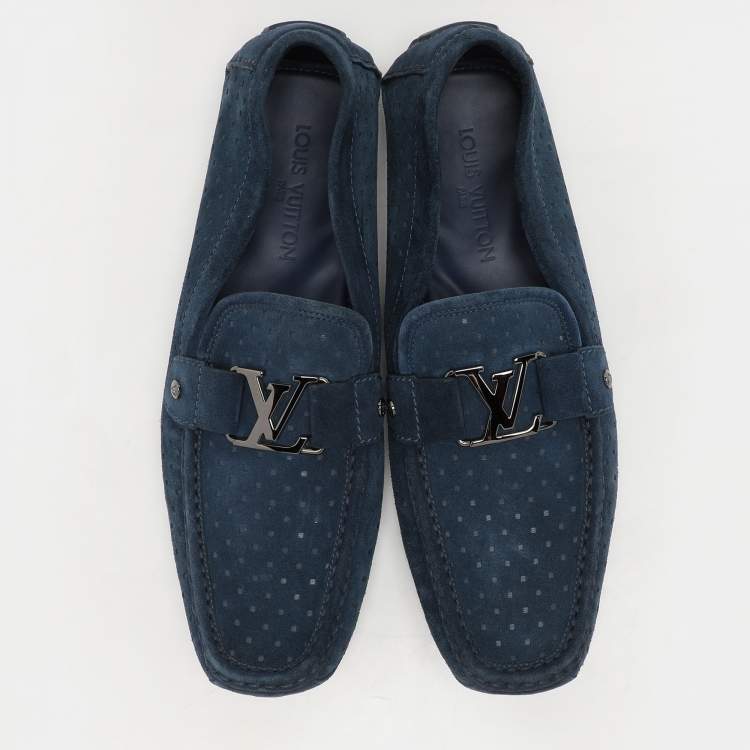 Pre Owned Louis Vuitton Blue Suede Monte Carlo Loafers Size 46
