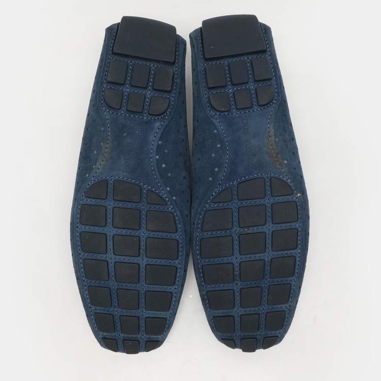 Pre Owned Louis Vuitton Blue Suede Monte Carlo Loafers Size 46