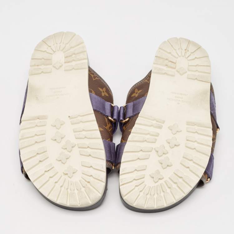 Pre Owned Louis Vuitton Brown Monogram Canvas and Leather Honolulu Slide Sandals Size 43.5