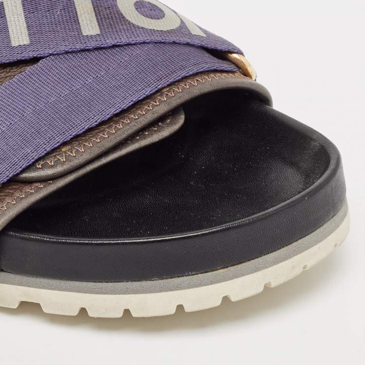 Pre Owned Louis Vuitton Brown Monogram Canvas and Leather Honolulu Slide Sandals Size 43.5