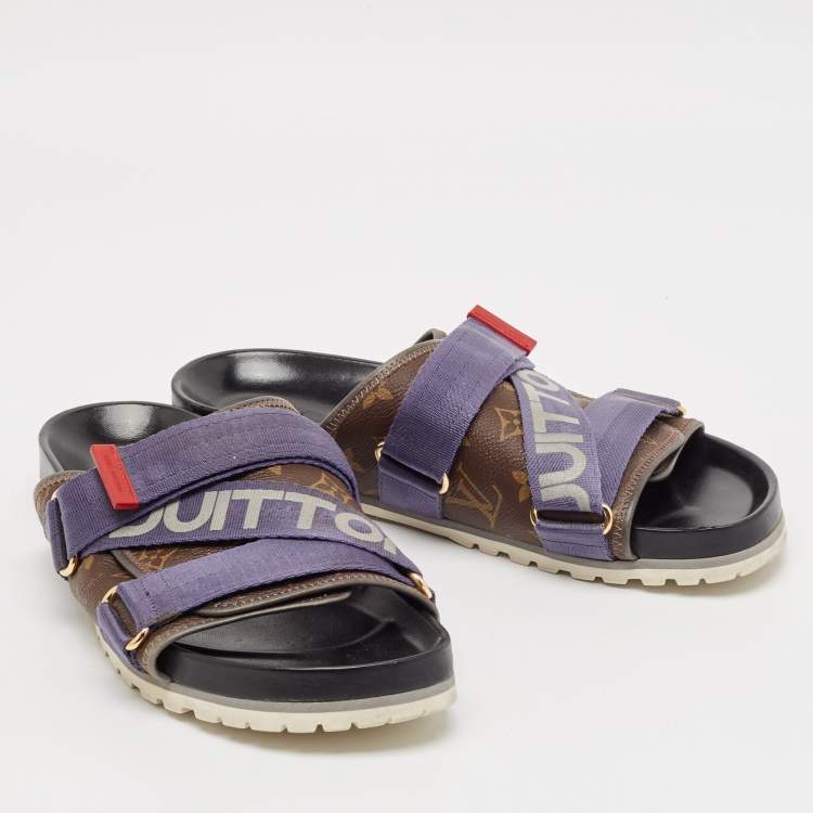 Pre Owned Louis Vuitton Brown Monogram Canvas and Leather Honolulu Slide Sandals Size 43.5