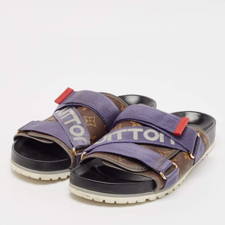 Pre Owned Louis Vuitton Brown Monogram Canvas and Leather Honolulu Slide Sandals Size 43.5