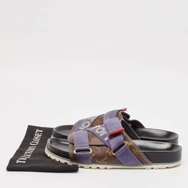 Pre Owned Louis Vuitton Brown Monogram Canvas and Leather Honolulu Slide Sandals Size 43.5