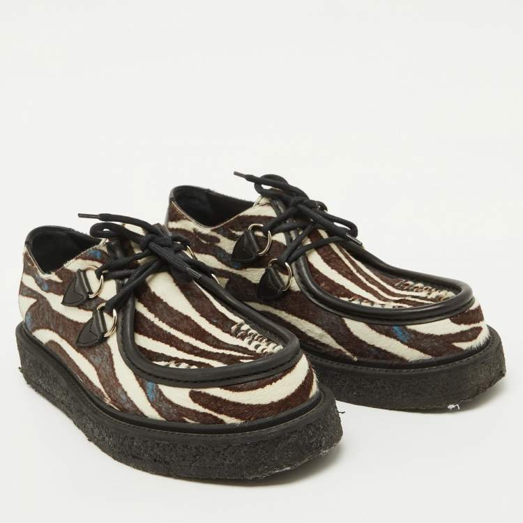 Pre Owned Louis Vuitton Brown Animal Print Calf Hair Creepers Platform Oxfords Size 43