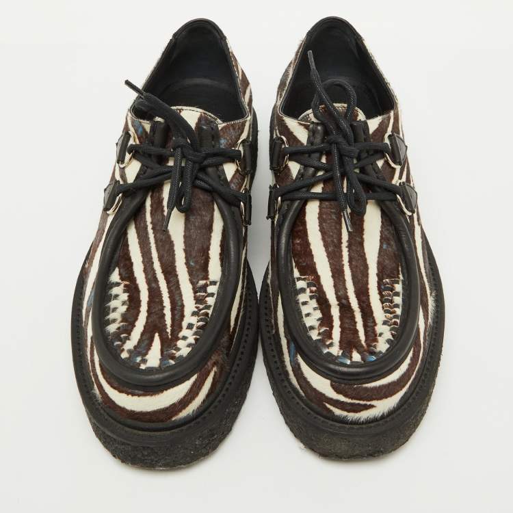 Pre Owned Louis Vuitton Brown Animal Print Calf Hair Creepers Platform Oxfords Size 43