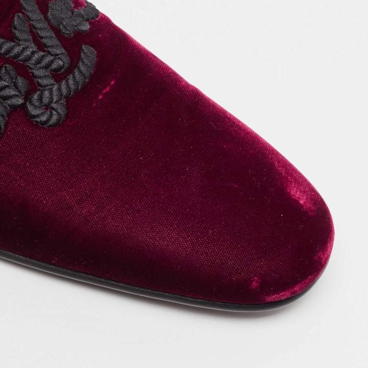 Pre Owned Louis Vuitton Burgundy Velvet Embroidered Auteuil Loafers Size 43.5
