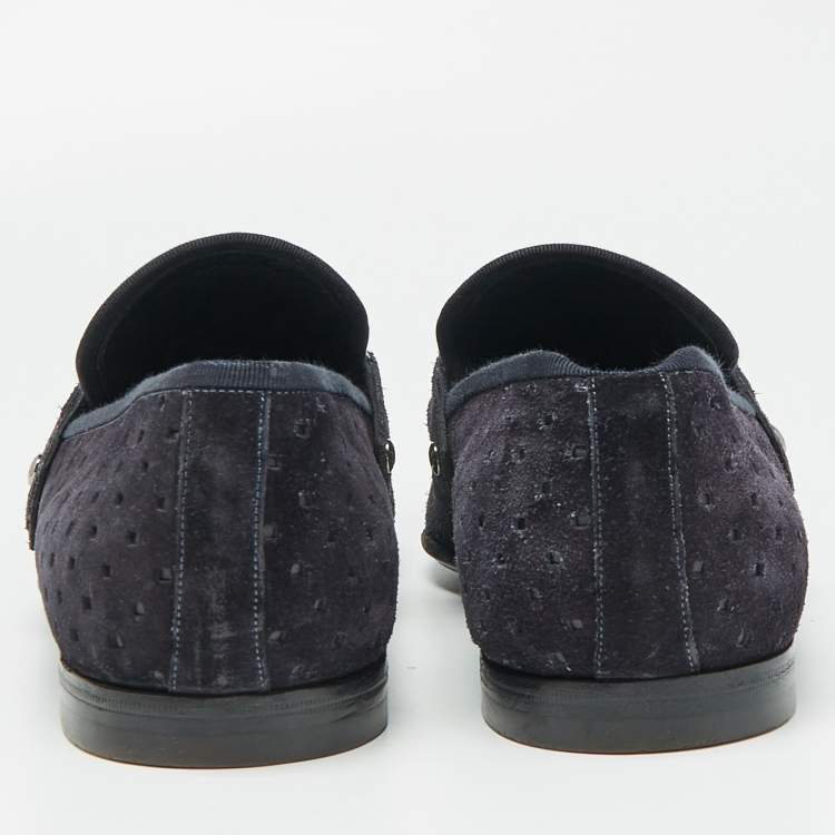 Pre Owned Louis Vuitton Navy Blue Suede Hockenheim Loafers Size 43.5