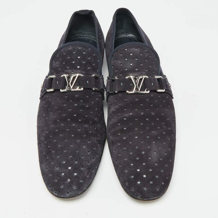 Pre Owned Louis Vuitton Navy Blue Suede Hockenheim Loafers Size 43.5