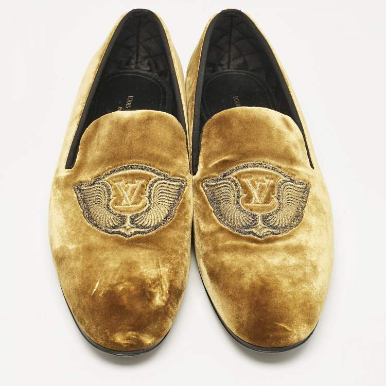 Pre Owned Louis Vuitton Brown Velvet Auteuil Logo Smoking Slippers Size 43