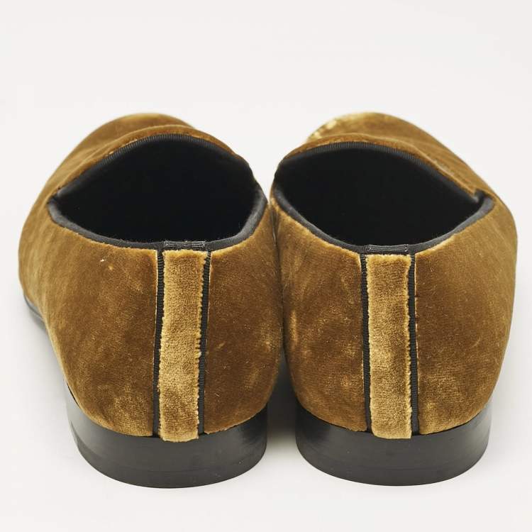 Pre Owned Louis Vuitton Brown Velvet Auteuil Logo Smoking Slippers Size 43