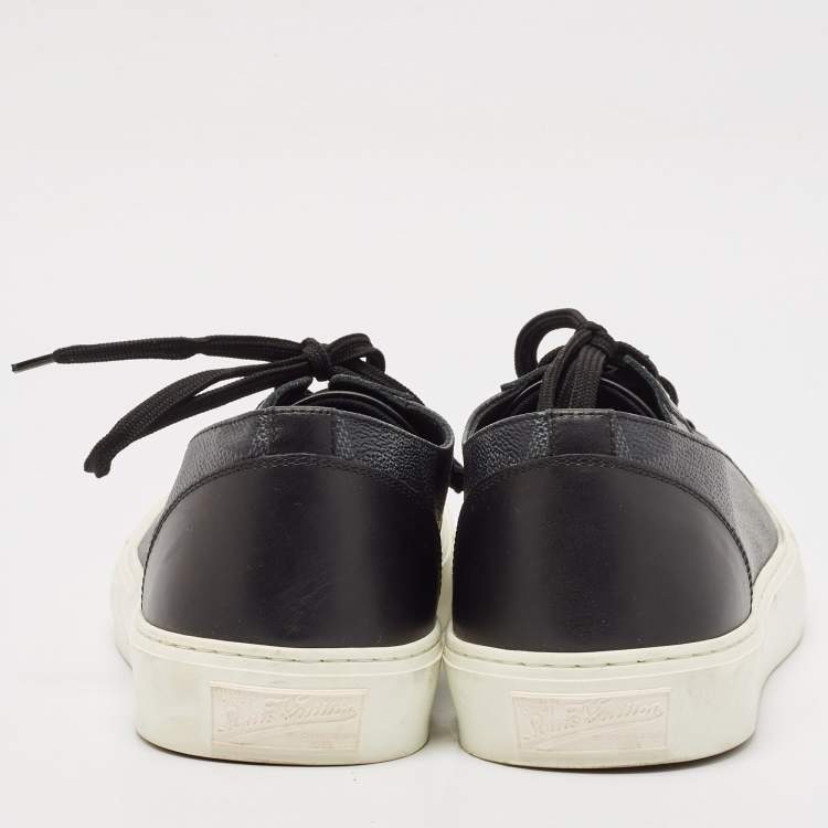 Pre Owned Louis Vuitton Black Damiere Canvas and Leather Low Top Sneakers Size 43.5