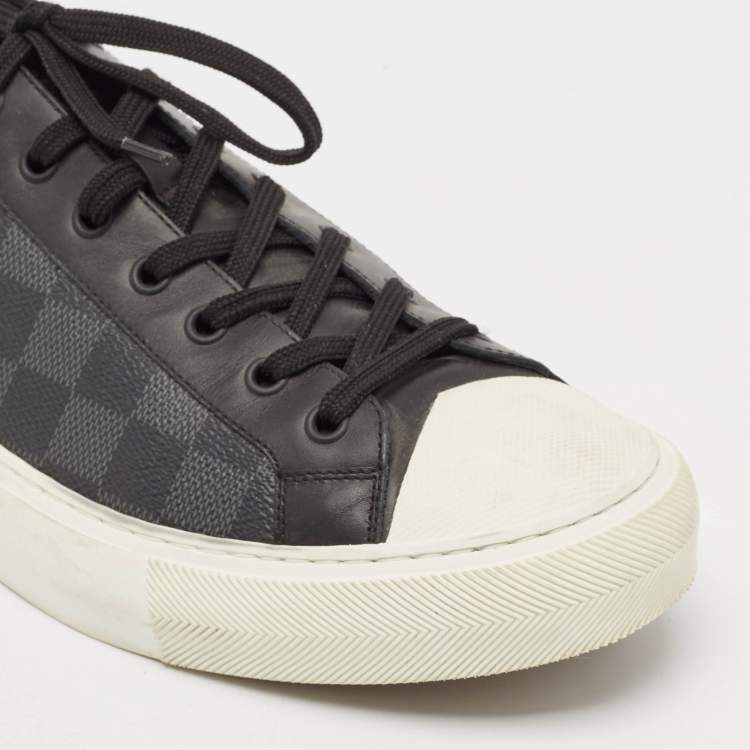 Pre Owned Louis Vuitton Black Damiere Canvas and Leather Low Top Sneakers Size 43.5