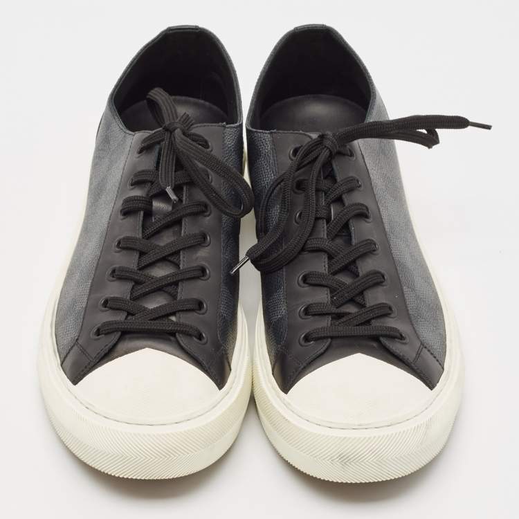 Pre Owned Louis Vuitton Black Damiere Canvas and Leather Low Top Sneakers Size 43.5