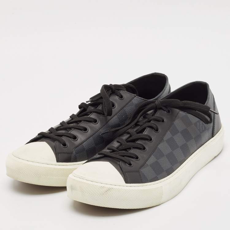 Pre Owned Louis Vuitton Black Damiere Canvas and Leather Low Top Sneakers Size 43.5