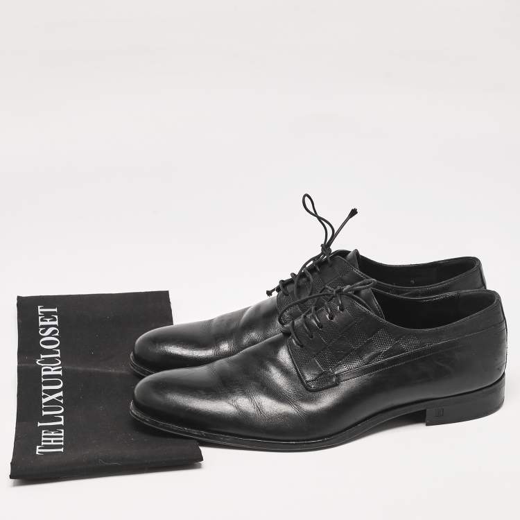 Pre Owned Louis Vuitton Black Damier Embossed Leather Lace Up Oxfords Size 43