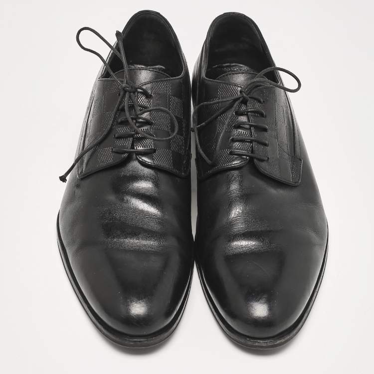 Pre Owned Louis Vuitton Black Damier Embossed Leather Lace Up Oxfords Size 43