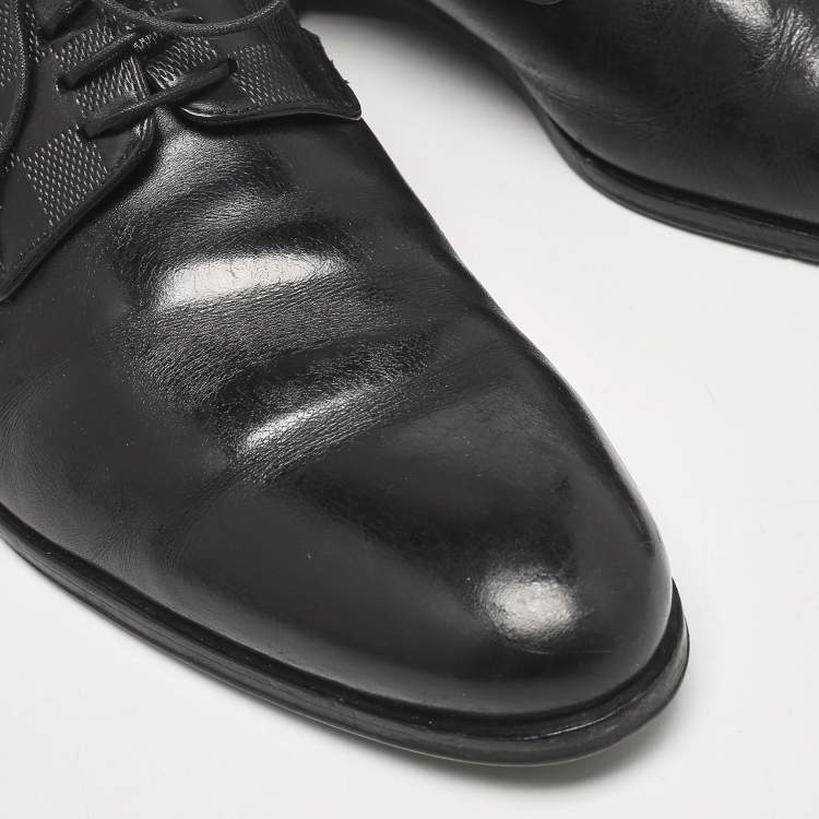 Pre Owned Louis Vuitton Black Damier Embossed Leather Lace Up Oxfords Size 43