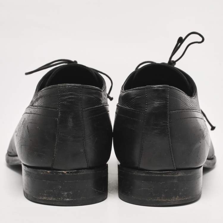 Pre Owned Louis Vuitton Black Damier Embossed Leather Lace Up Oxfords Size 43