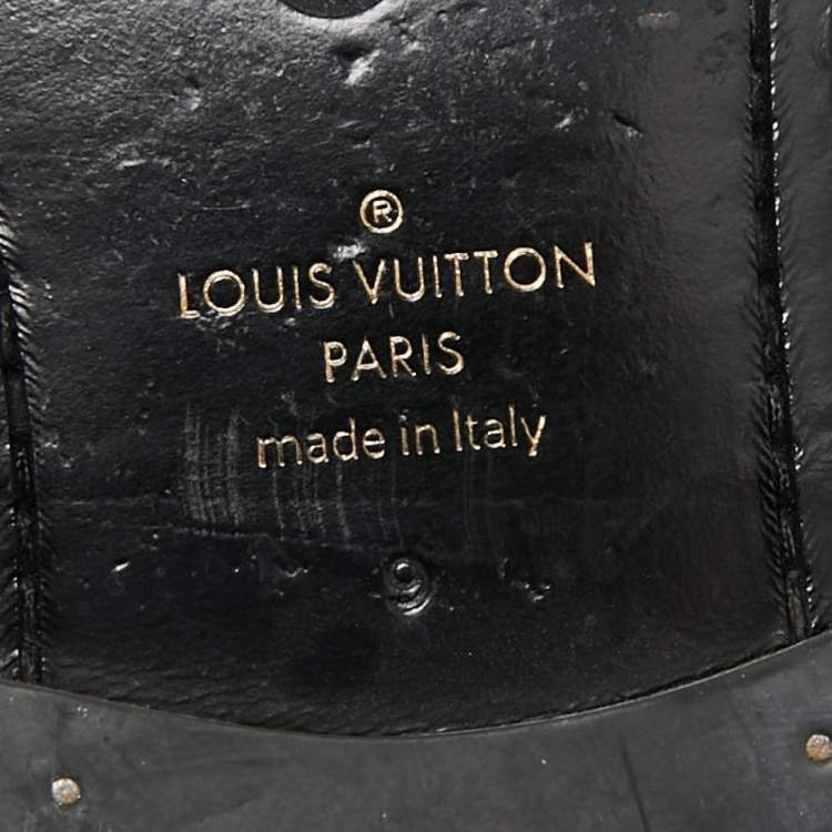 Pre Owned Louis Vuitton Black Leather Damier Embossed Santiago Loafers Size 43