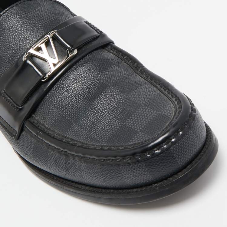 Pre Owned Louis Vuitton Black Leather Damier Embossed Santiago Loafers Size 43